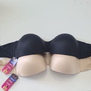 Maiden Form Womens Strapless Bras Black and Tan SIze 38DD Straps Only On Tan NWT
